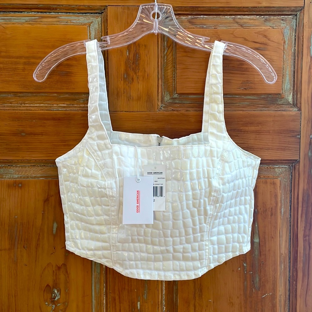 Good American White Croc Corset Top, NWT